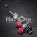 Bright Sugar Skull Rose Belly Button Ring