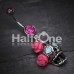 Bright Sugar Skull Rose Belly Button Ring