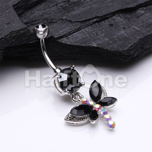 1PC Green Zirconium Dragonfly Navel Piercing Ring Sexy Dangled Belly Button  Rings 14G Surgical Steel Belly
